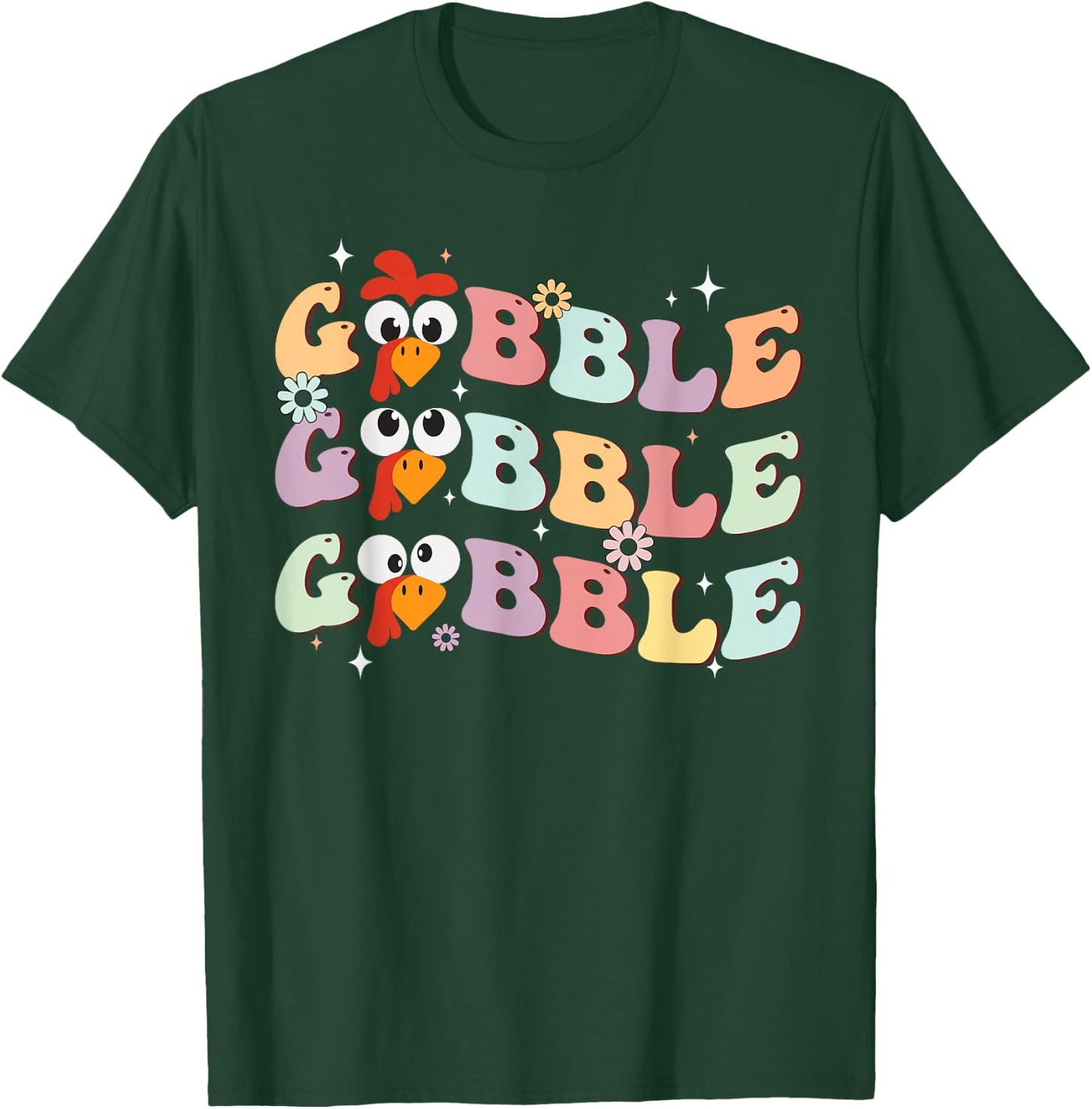 Men Groovy Retro Gobble Gobble Happy Thanksgiving Turkey Day T-Shirt - T-Shirt | Forest