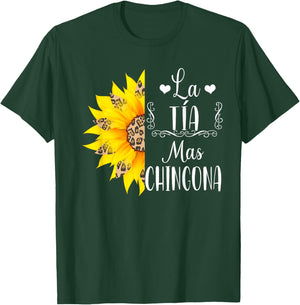 La Tia Mas Chingona Spanish Aunt Leopard Sunflower T-Shirt - T-Shirt | Forest