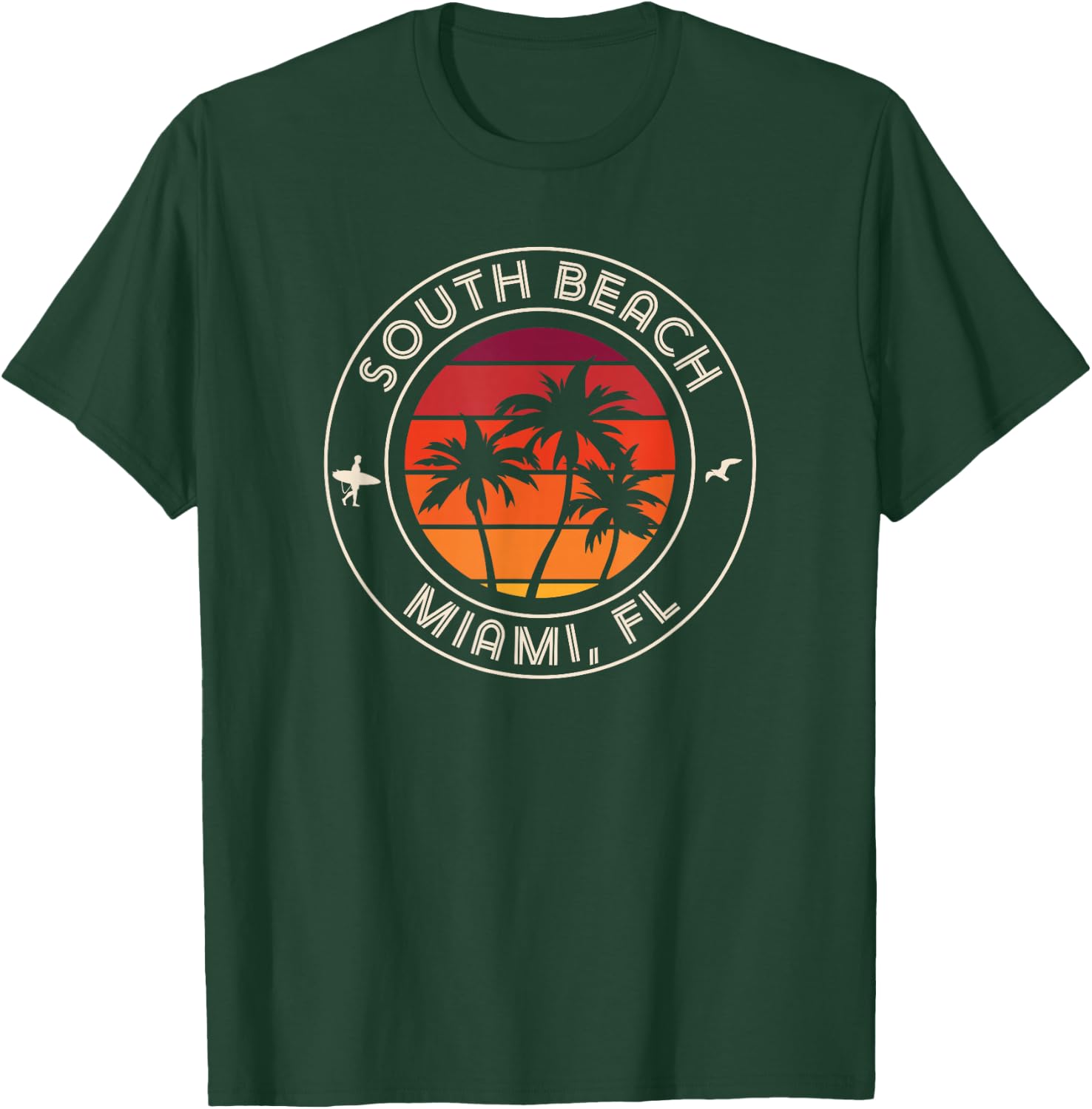 Miami Sunset Surfer and Seagull South Beach T-Shirt - T-Shirt | Forest