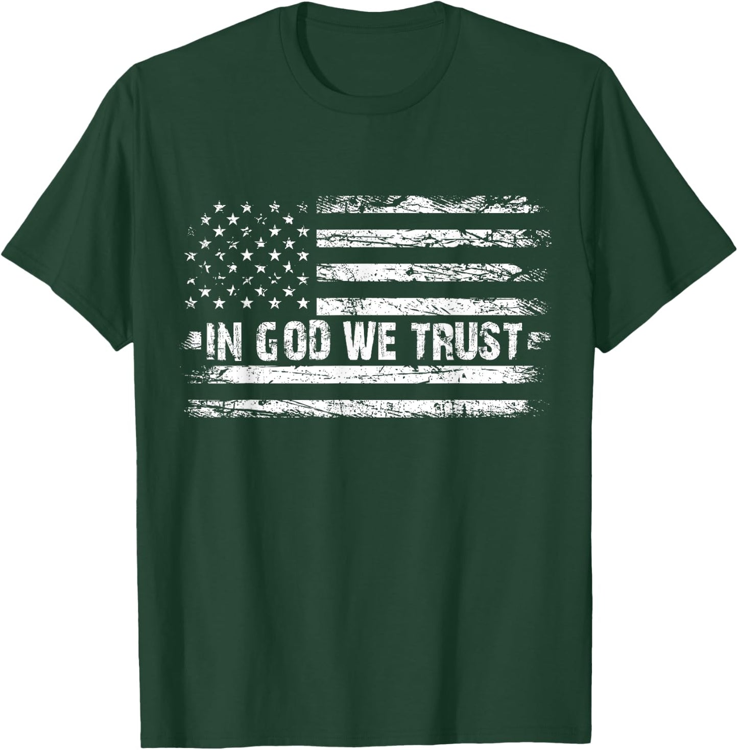 Vintage in God We Trust USA Flag Cross Patriotic Christian Women Men T-Shirt - T-Shirt | Forest