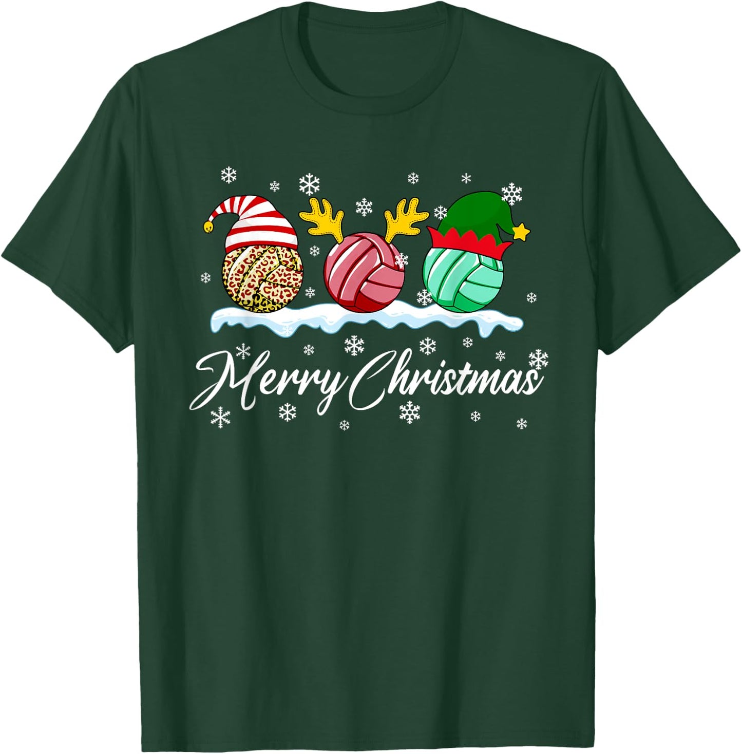 Volleyball Balls Christmas Buffalo Plaid Santa Hat Reindeer T-Shirt - T-Shirt | Forest