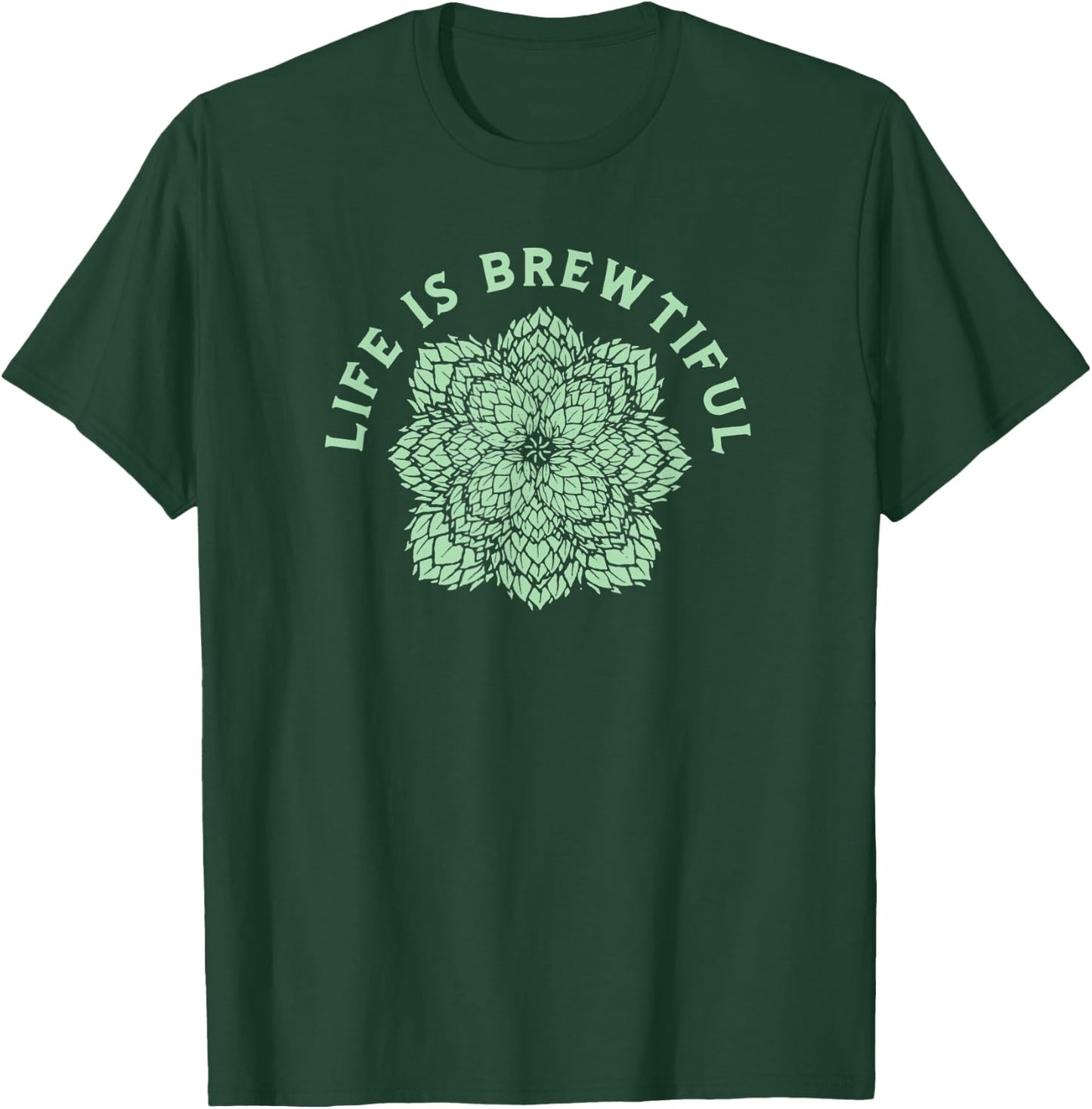 Life is Brewtiful - The Hops Mandala Kaleidoscope Beer Fan T-Shirt - T-Shirt | Forest