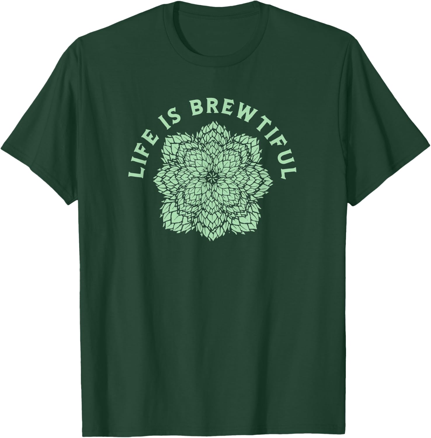 Life is Brewtiful - The Hops Mandala Kaleidoscope Beer Fan T-Shirt - T-Shirt | Forest