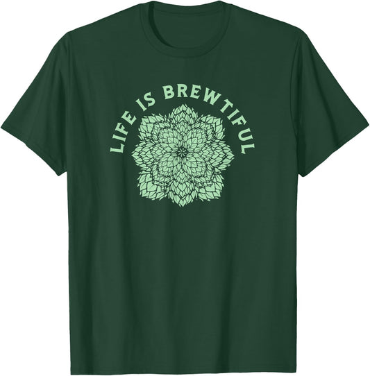 Life is Brewtiful - The Hops Mandala Kaleidoscope Beer Fan T-Shirt - T-Shirt | Forest