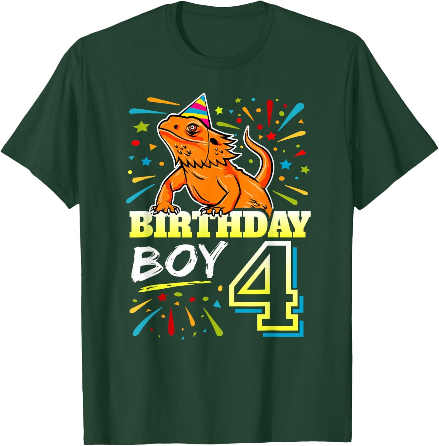 Bearded Dragon Lizard Kids 4th Birthday - 4 Year Old Boy T-Shirt - T-Shirt | Forest