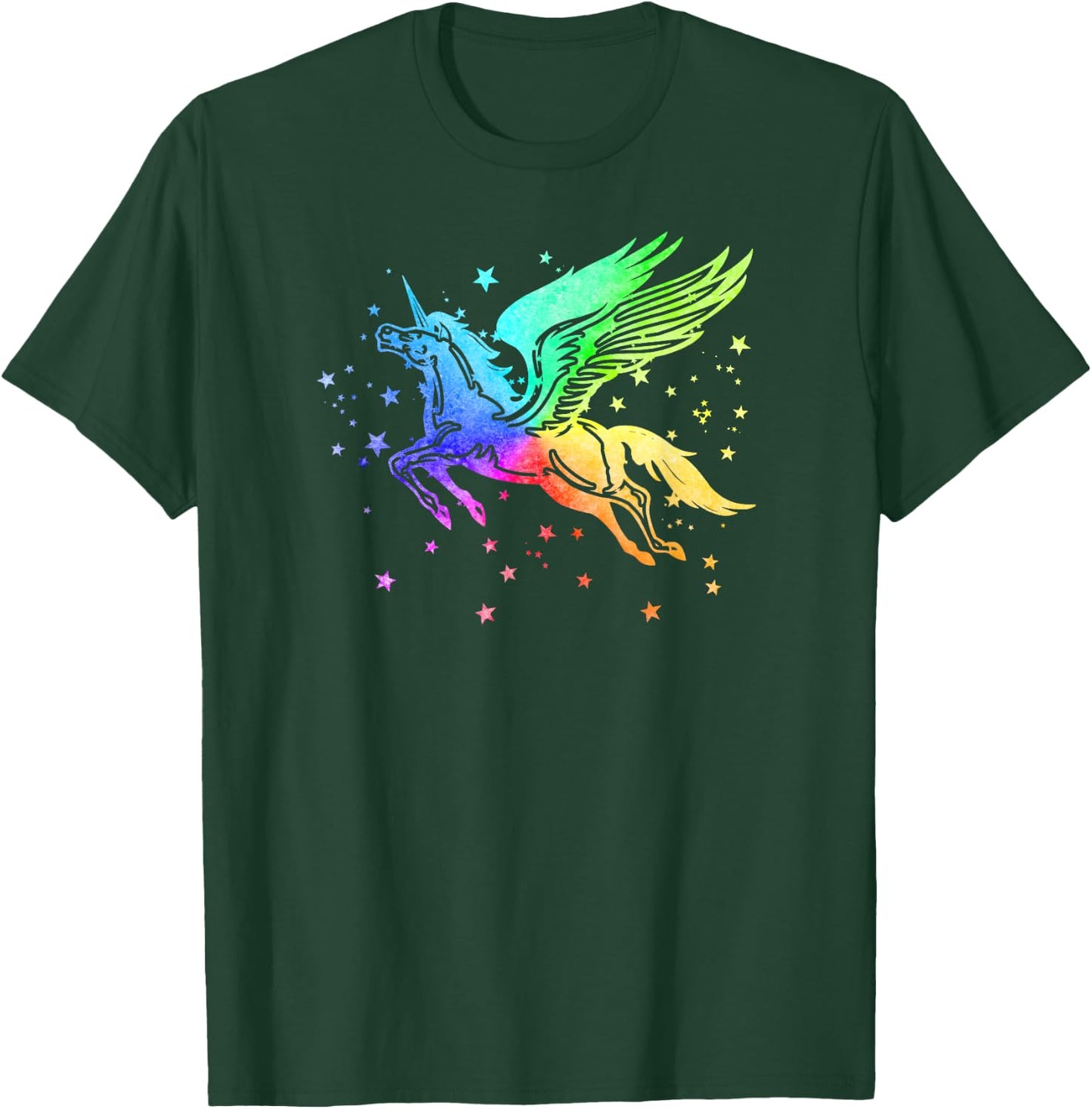 Unicorn Winged Pegasus Horse Rainbow Space Galaxy Stars Girl T-Shirt - T-Shirt | Forest