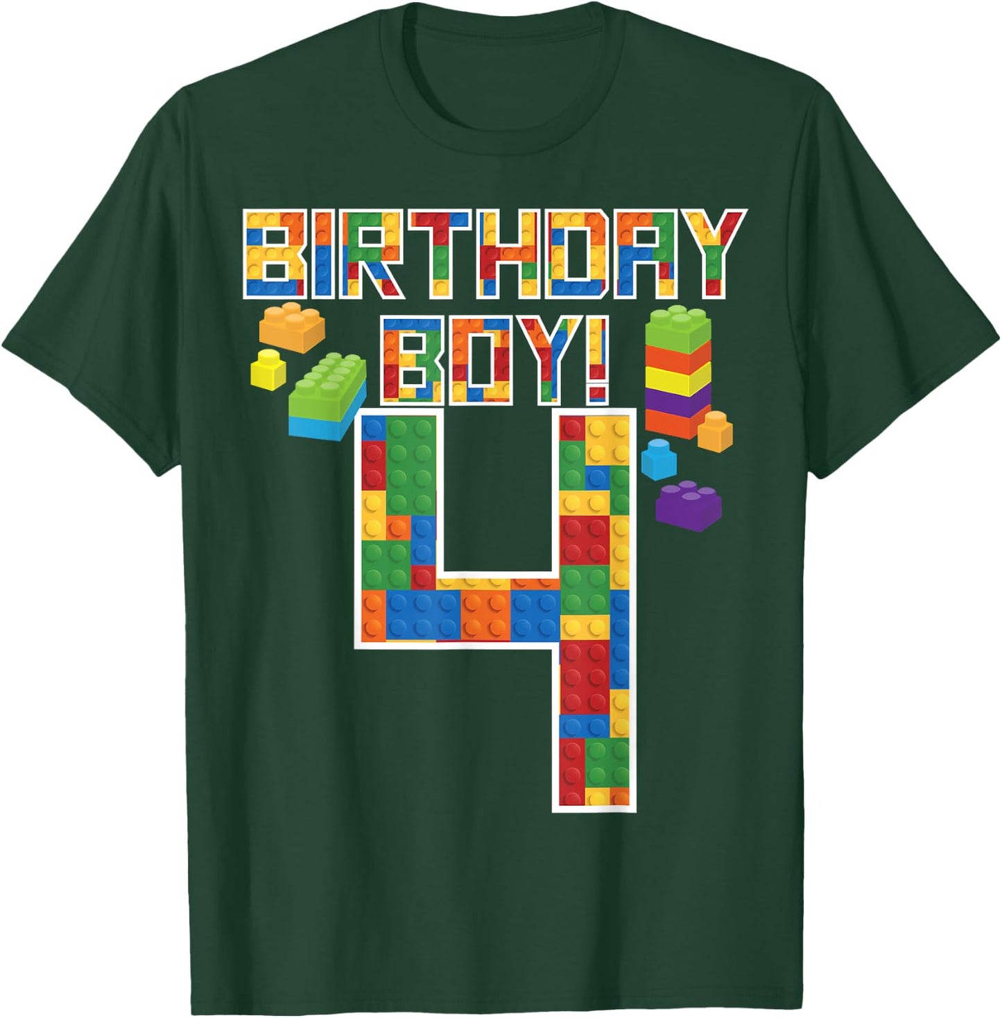 Cute 4th Birthday Gift 4 Years Old Block Building Boys Kids T-Shirt - T-Shirt | Forest