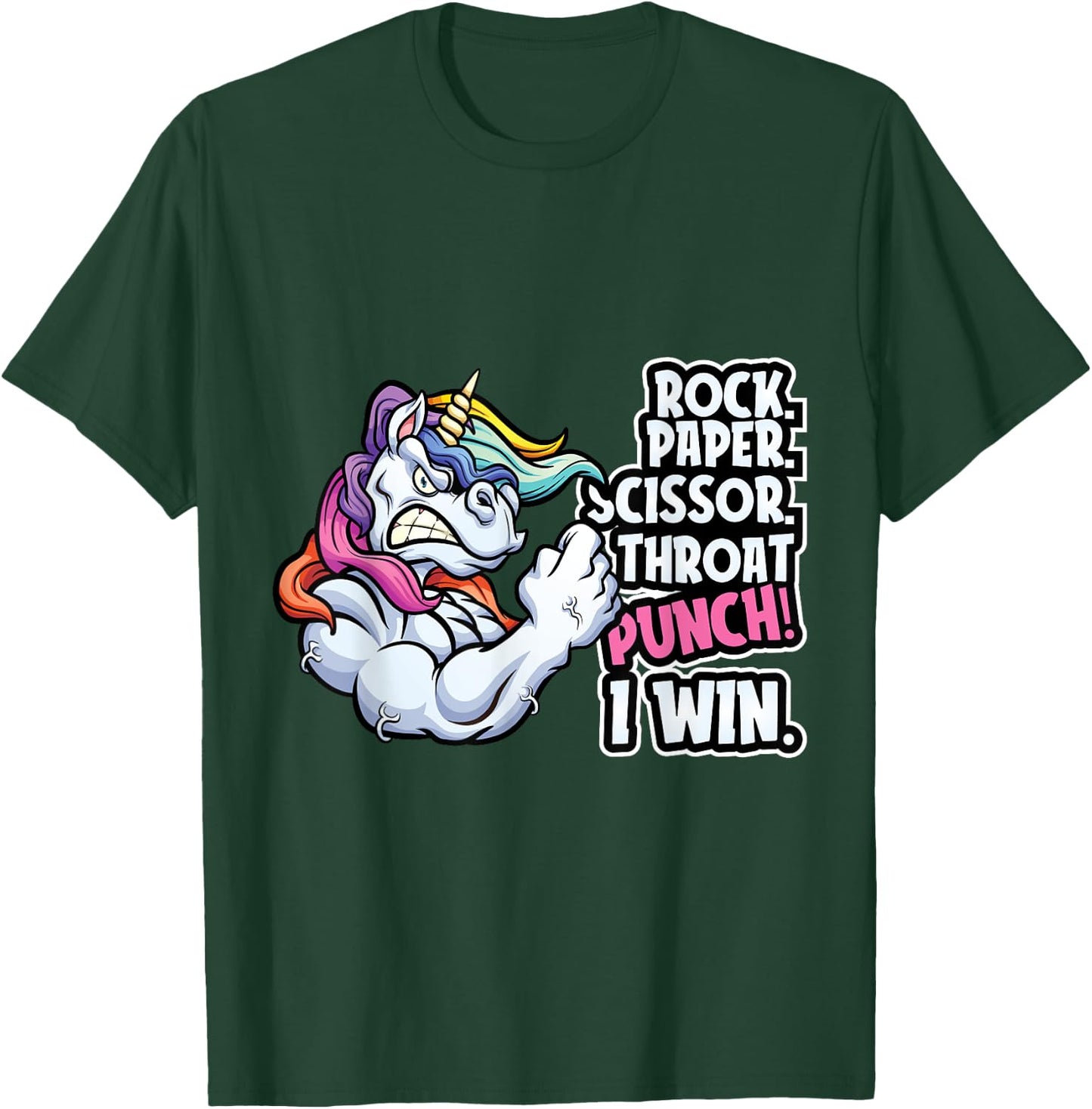 Rock Paper Throat Punch I Win - Funny Unicorn Theme Scissors T-Shirt - T-Shirt | Forest