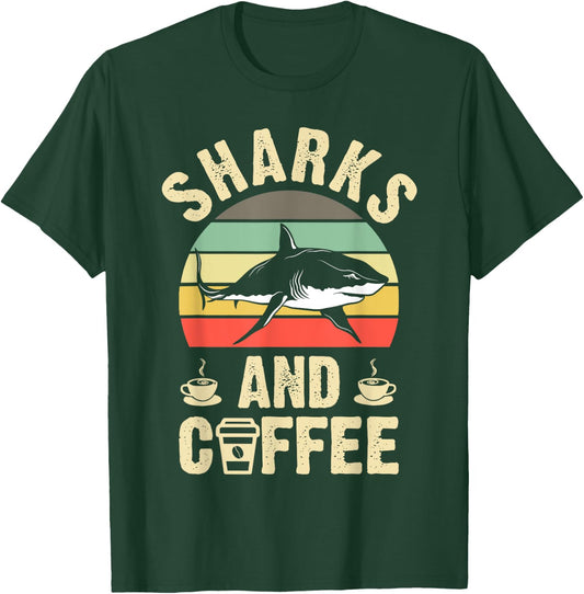 I like Sharks & Coffee Funny vintage Pet theme lover gift T-Shirt - T-Shirt | Forest