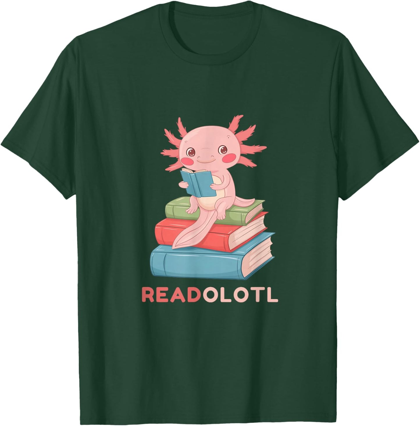 Readolotl Design Cute Axolotl Reader T-Shirt - T-Shirt | Forest