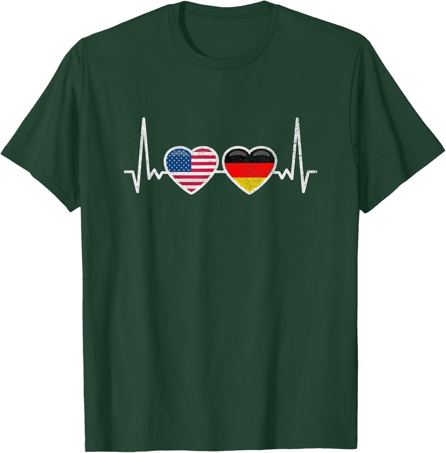 Germany USA Heartbeat Flag American German T-Shirt - T-Shirt | Forest