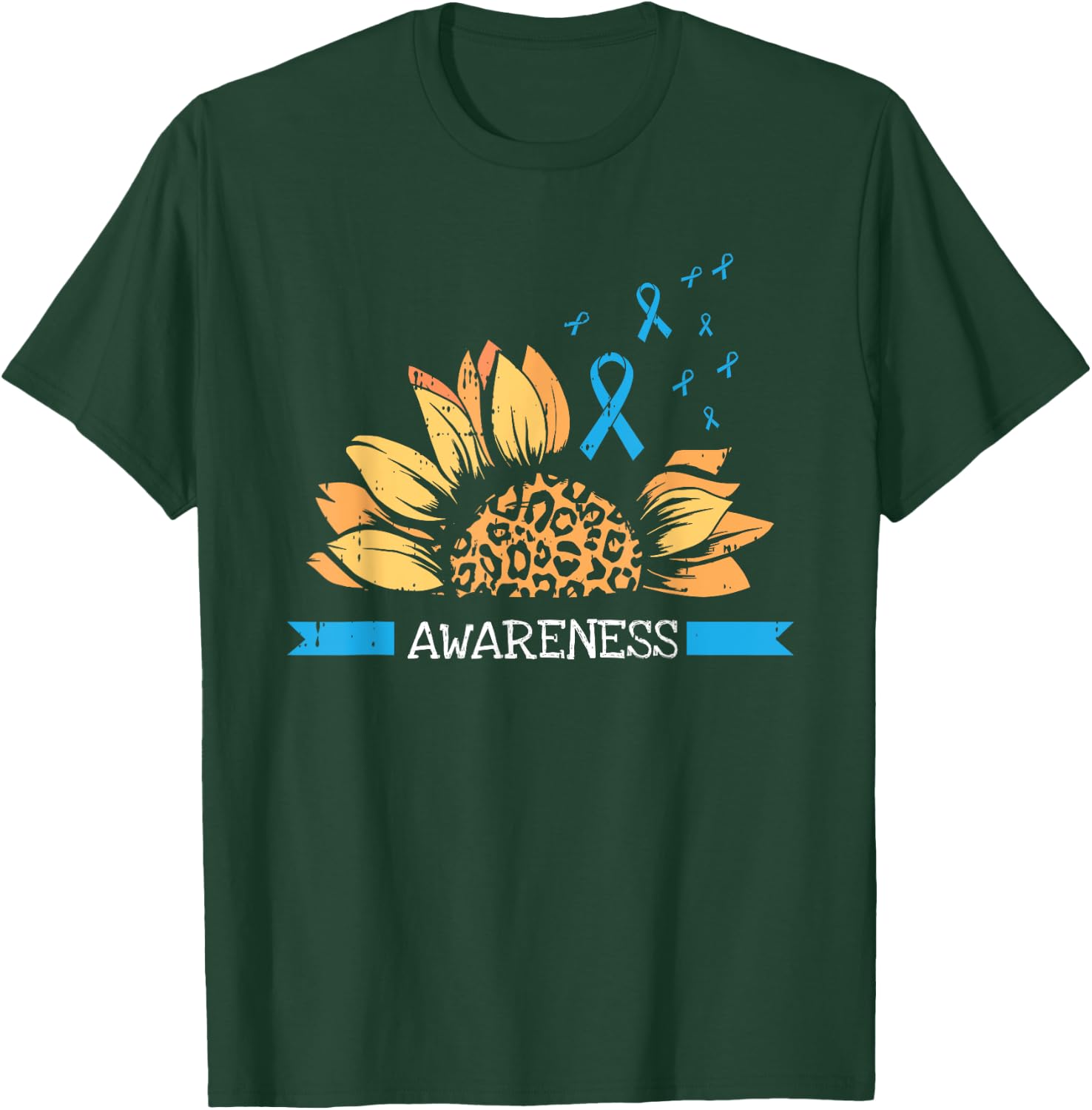 Sunflower Blue Ribbon Prostate Colon Cancer Awareness Gifts T-Shirt - T-Shirt | Forest