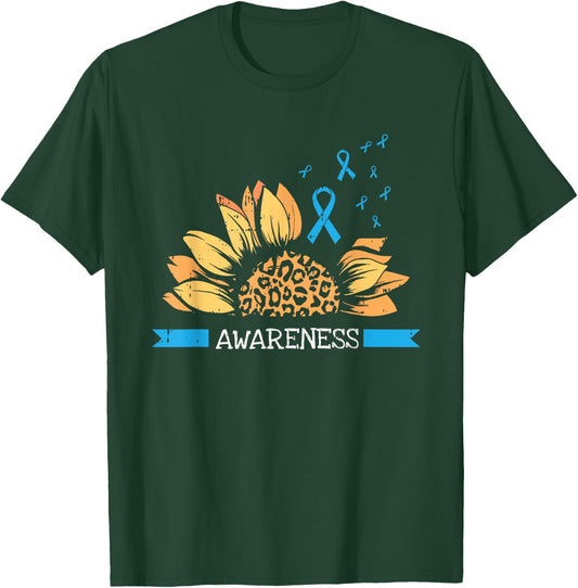 Sunflower Blue Ribbon Prostate Colon Cancer Awareness Gifts T-Shirt - T-Shirt | Forest