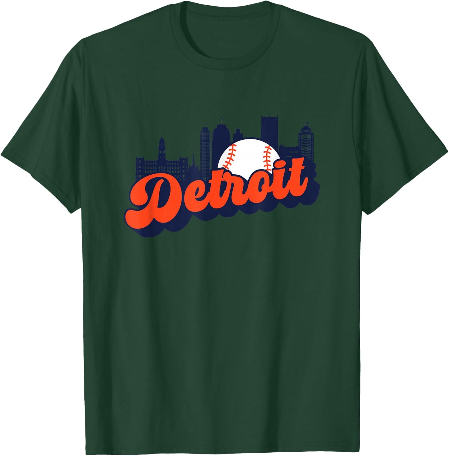 Detroit Baseball Vintage City Skyline Retro Baseball Lover T-Shirt - T-Shirt | Forest