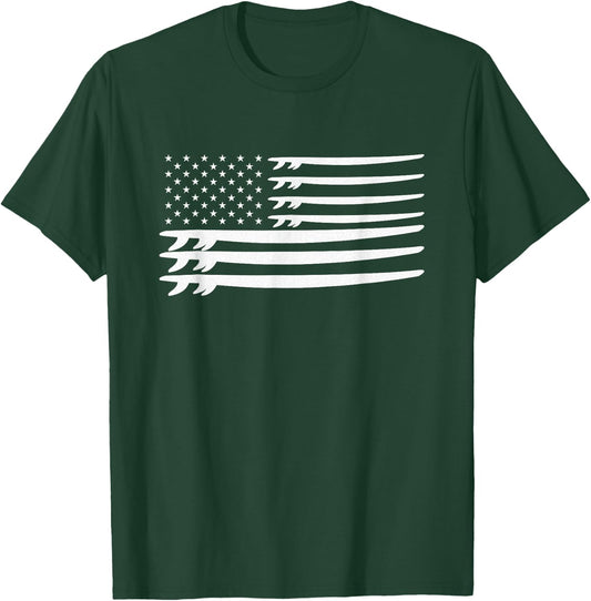 Surfer American Flag Surfboard T-Shirt - T-Shirt | Forest