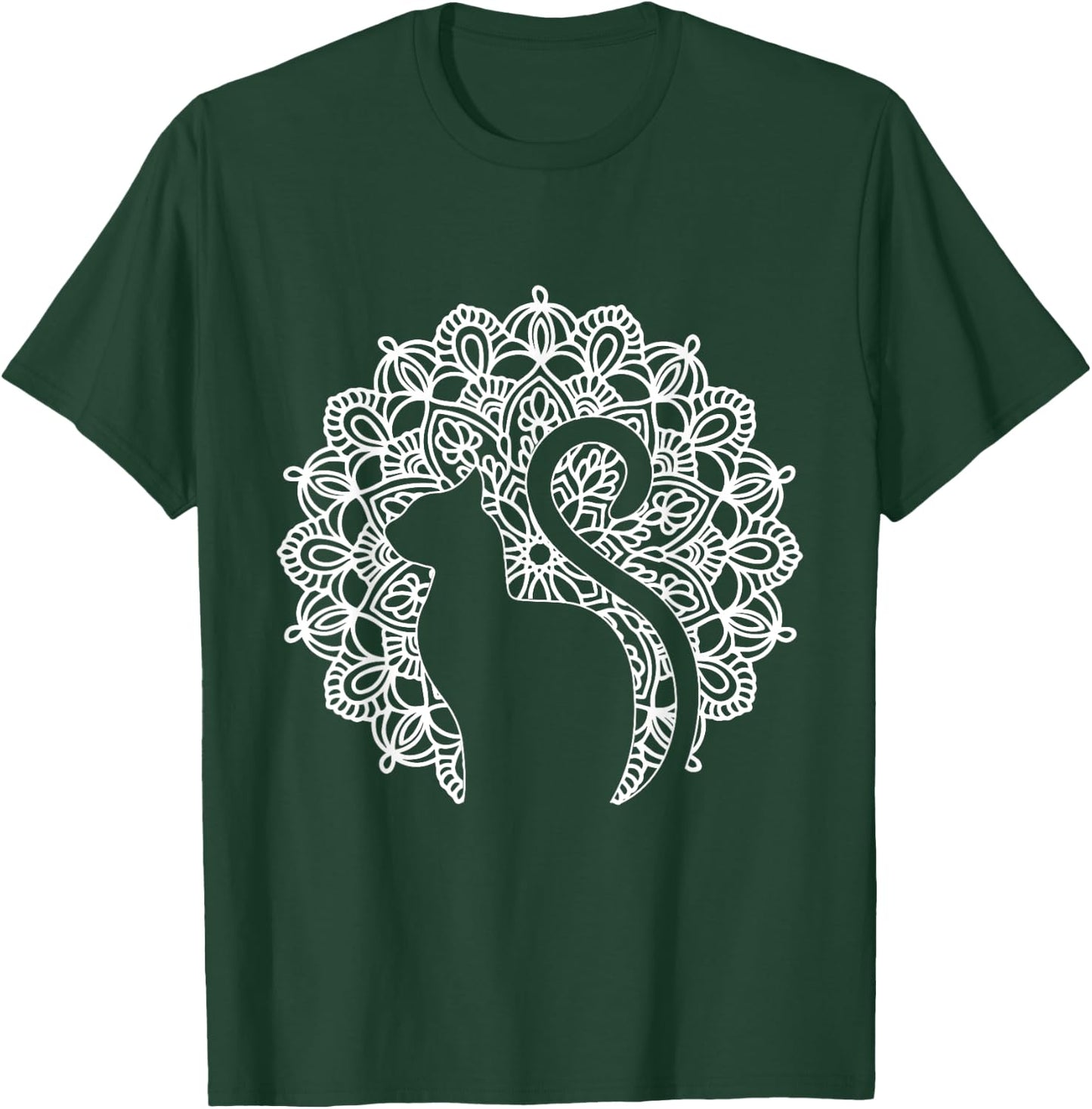 Cat Shirt Zen Cat Print Mandala Shirt Yoga T-Shirt - T-Shirt | Forest