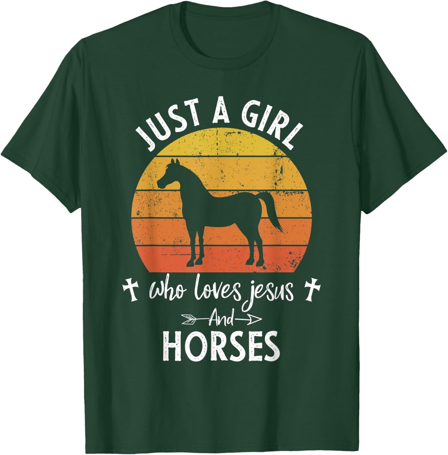 Just A Girl Who Loves Jesus And Horses Cute Christians Gift T-Shirt - T-Shirt | Forest