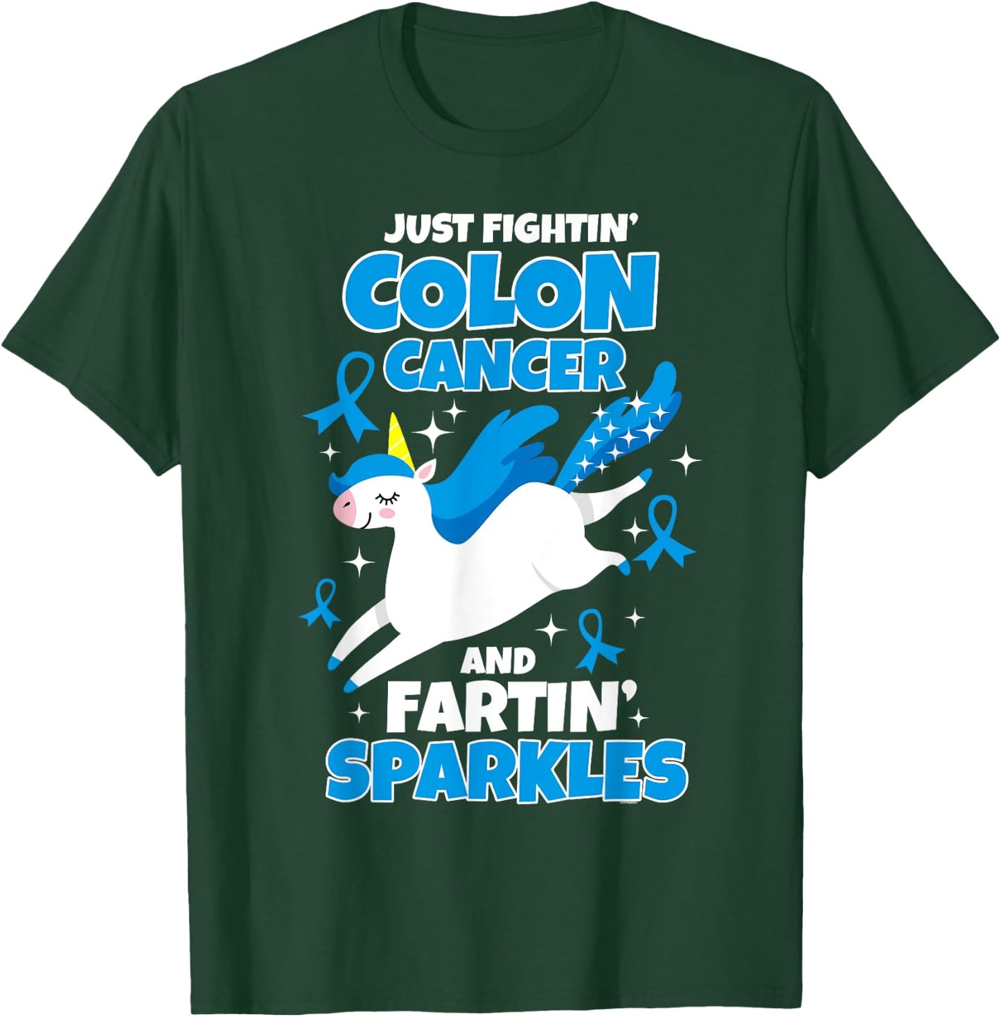 Colon Cancer Funny Unicorn Farting Sparkles T-Shirt - T-Shirt | Forest