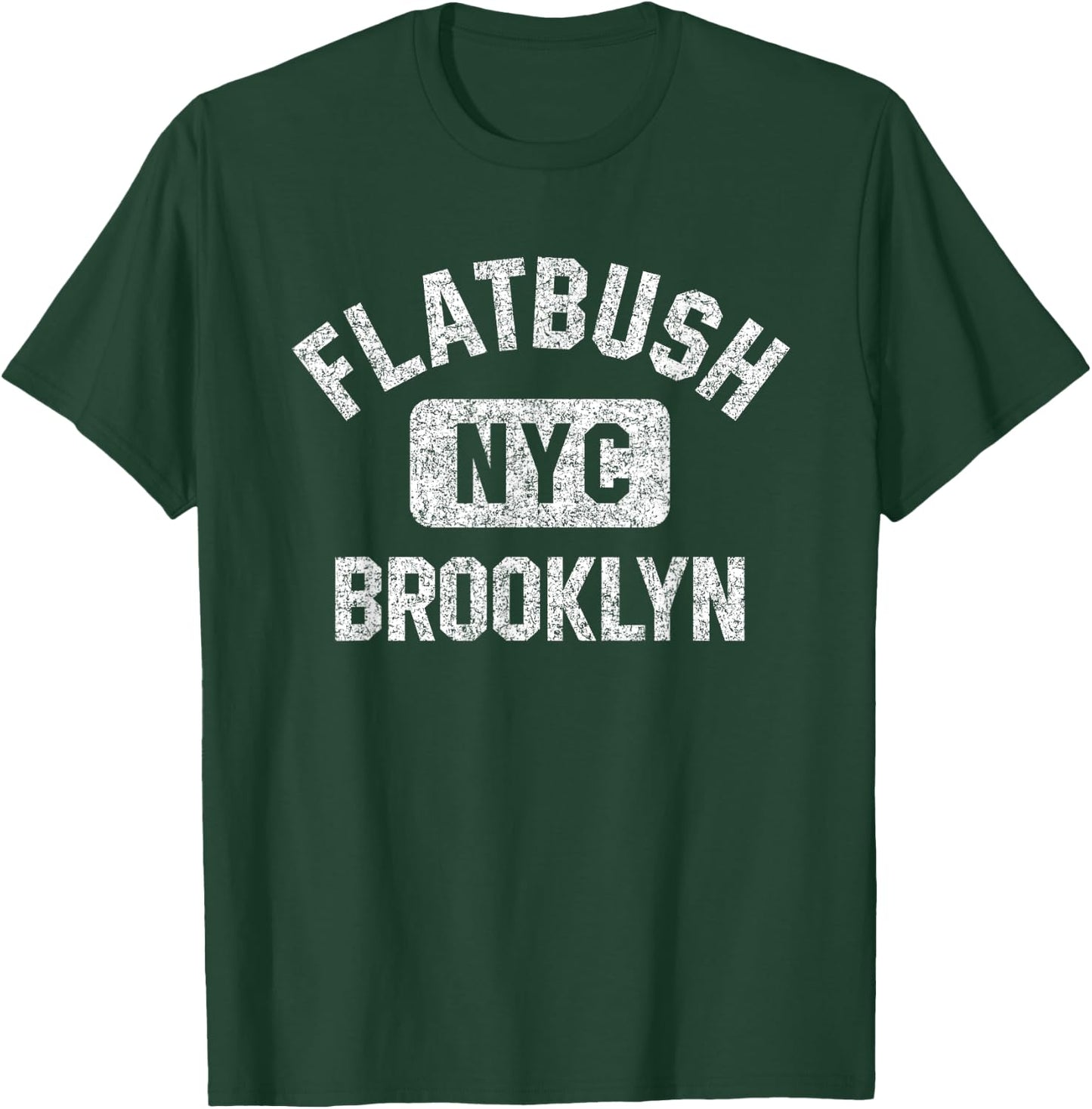 Flatbush Brooklyn NYC Gym Style Distressed White Print T-Shirt - T-Shirt | Forest
