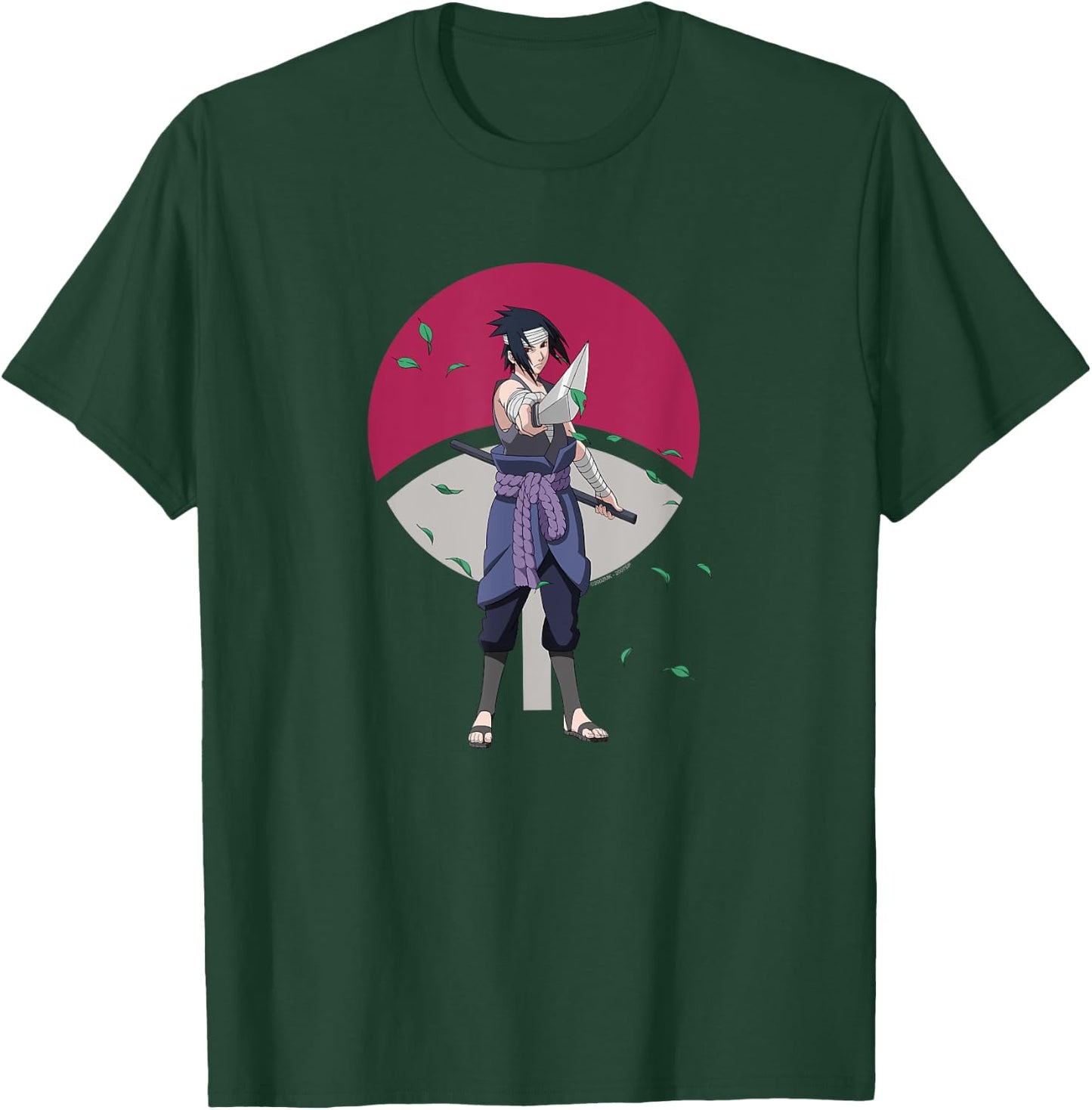 Naruto Shippuden Sasuke Uchiha Leaves and Symbol Anime T-Shirt - T-Shirt | Forest