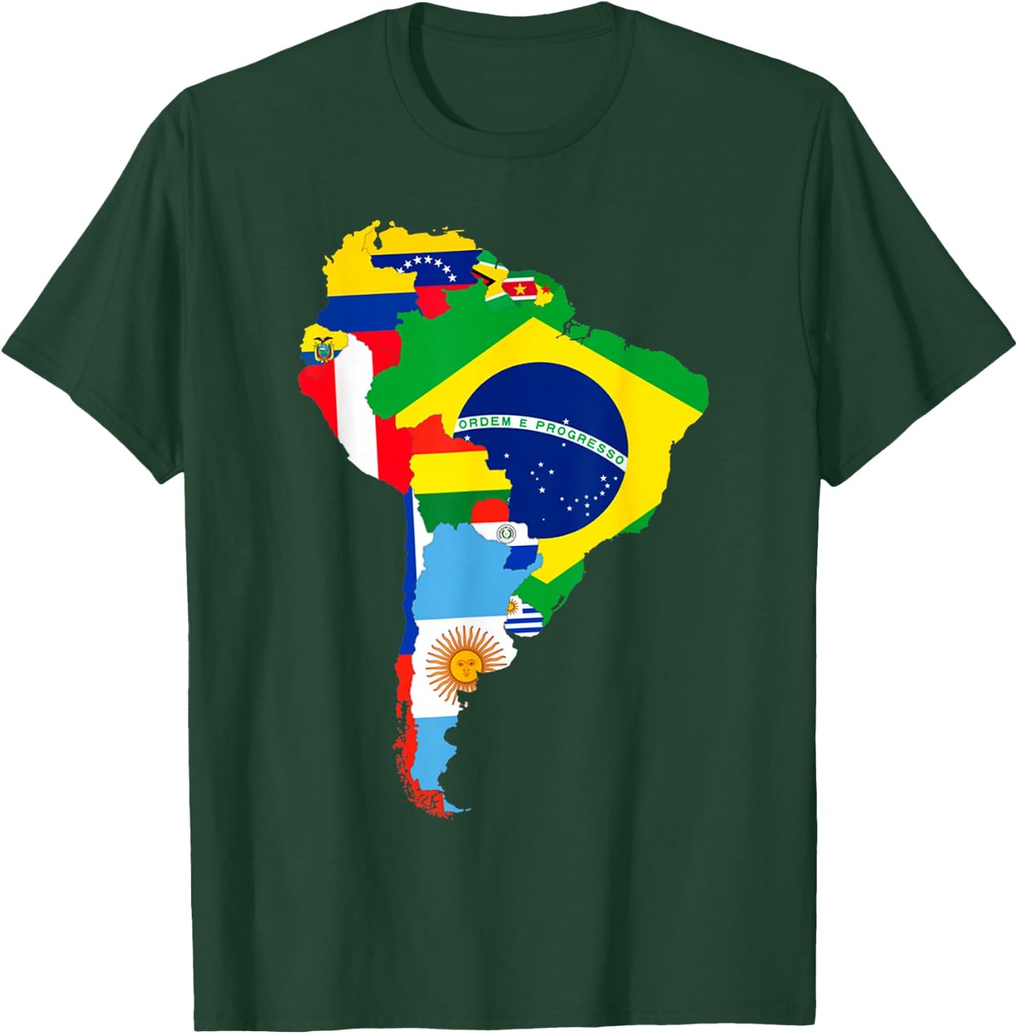 Latin South America Continent Map Flags T-Shirt - T-Shirt | Forest