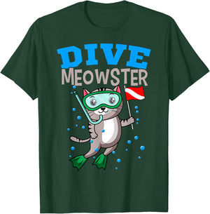 Cat Diver Meowster Scuba Diving Down Flag Underwater Dive Men Women Girls Kids T-Shirt - T-Shirt | Forest