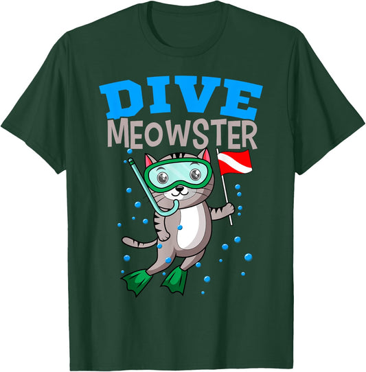 Cat Diver Meowster Scuba Diving Down Flag Underwater Dive Men Women Girls Kids T-Shirt - T-Shirt | Forest