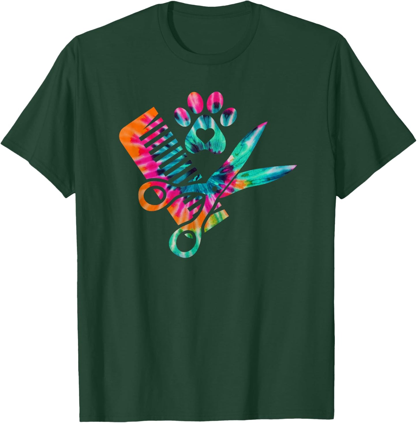 Dog Groomer Tie Dye cute for future Dog groomers Women Girls Kids T-Shirt - T-Shirt | Forest