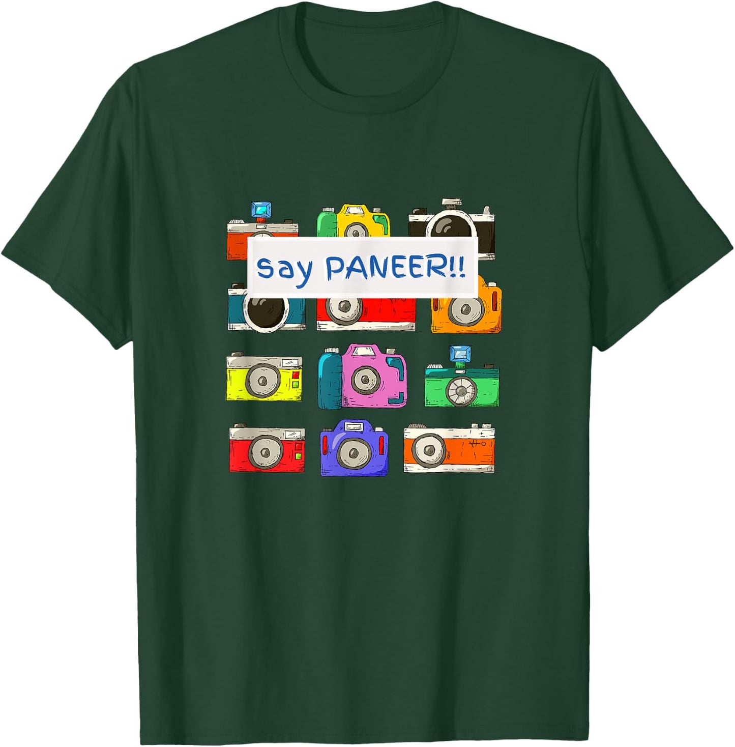 Say Paneer | Funny Indian Cheese Retro Camera Men Women T-Shirt - T-Shirt | Forest