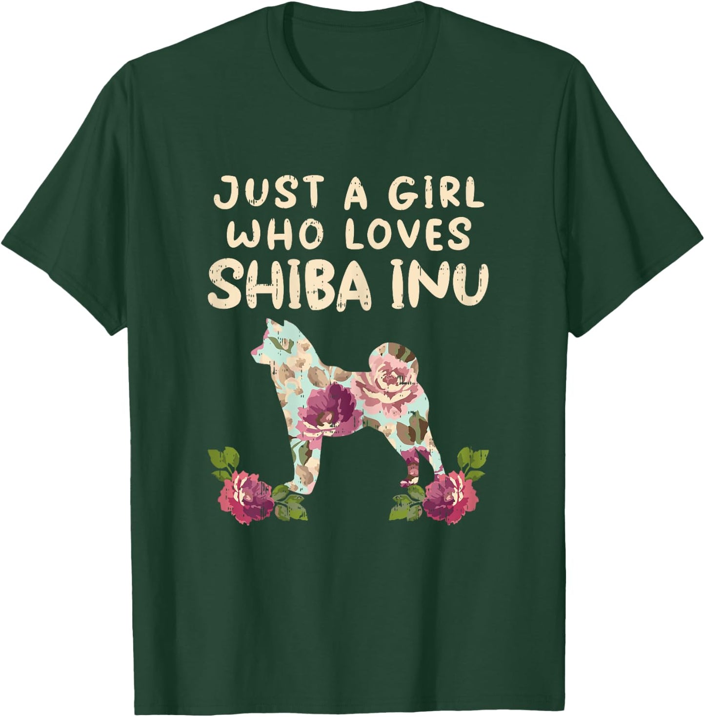 A Girl Who Loves Shiba Inu Floral Japanese Dog Akita Gift T-Shirt - T-Shirt | Forest