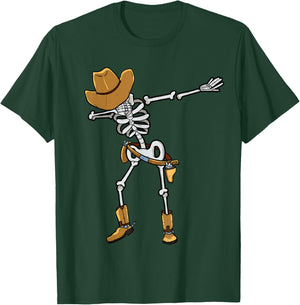 Dabbing Skeleton Cowboy Hat Halloween Jolly Roger For Boys T-Shirt - T-Shirt | Forest