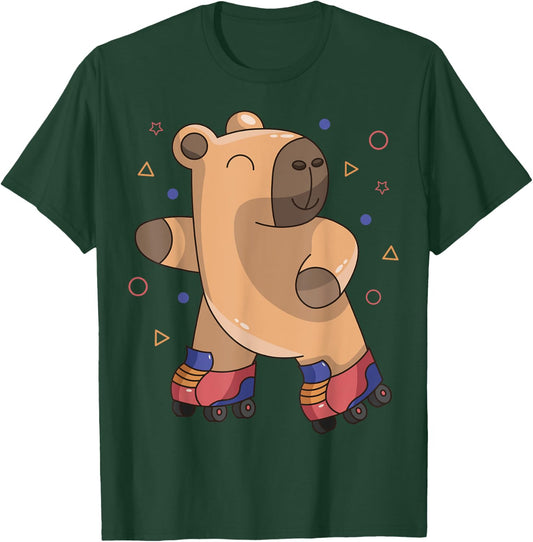 Roller Skater Capybara Rodent Kawaii Girl Boy Retro 70s 80s T-Shirt - T-Shirt | Forest
