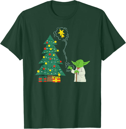 Star Wars Holiday Yoda Decorates Christmas Tree T-Shirt - T-Shirt | Forest
