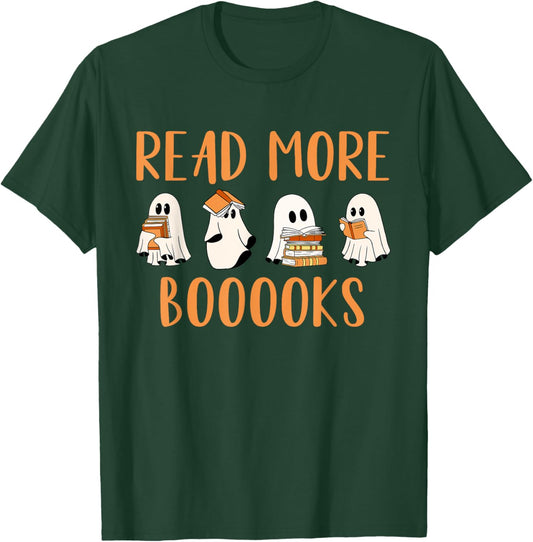Cute Booooks Ghost Read More Books Funny Teacher Halloween T-Shirt - T-Shirt | Forest