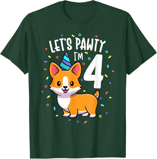 4 Years Old Corgi Dog Lover 4th Birthday Party Outfit Kid T-Shirt - T-Shirt | Forest