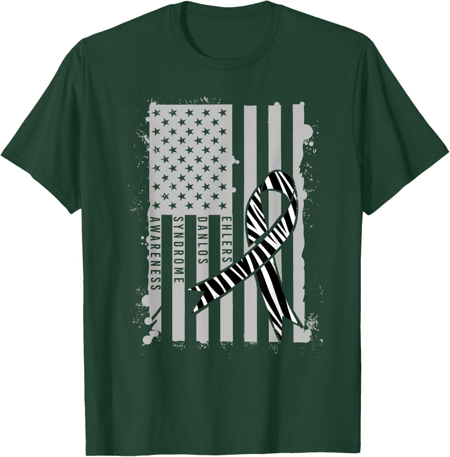 Patriotic Ehlers-Danlos Syndrome EDS Awareness Zebra Ribbon T-Shirt - T-Shirt | Forest