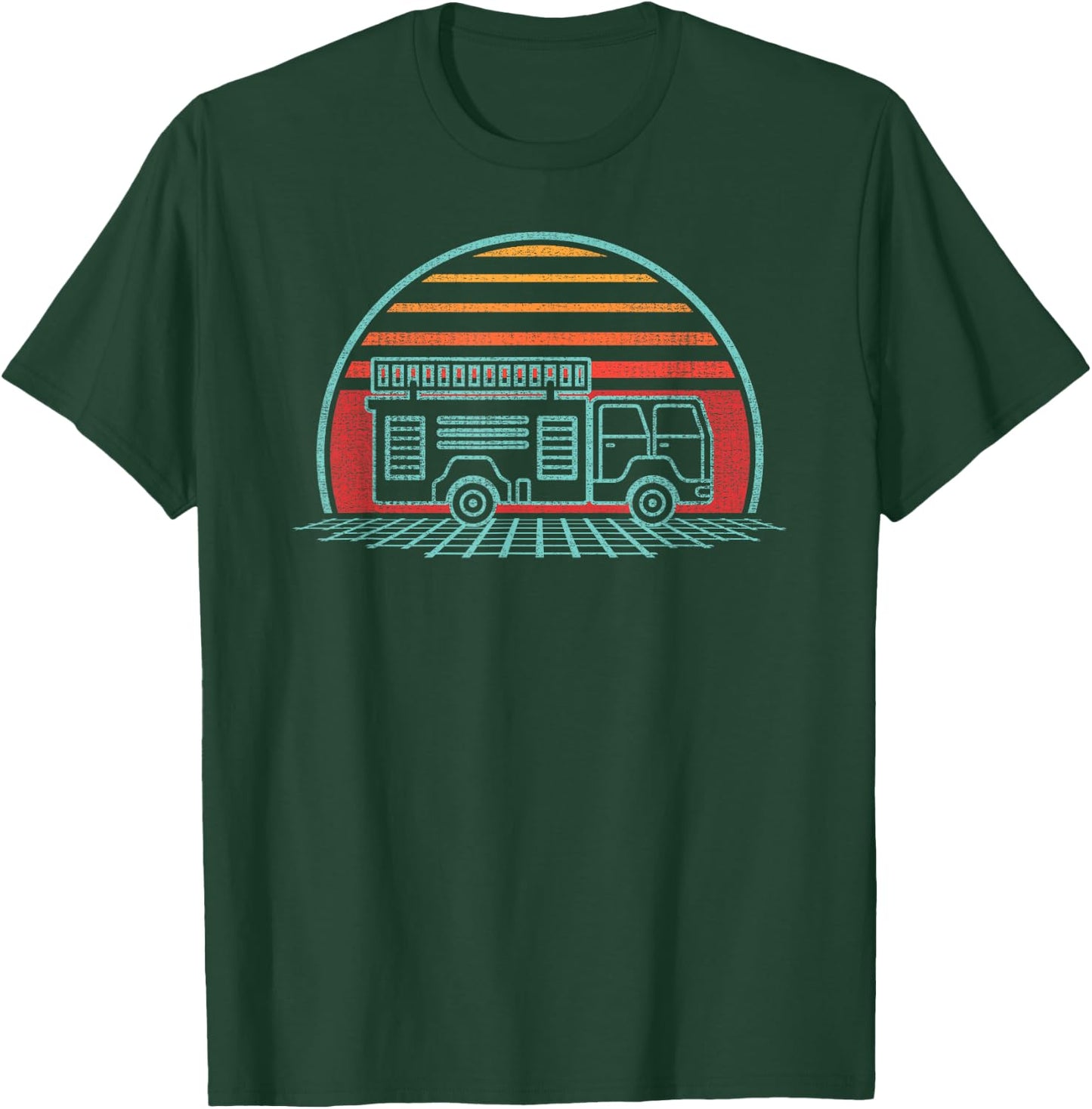 Fire Truck Engine Retro 80s Style T-Shirt - T-Shirt | Forest