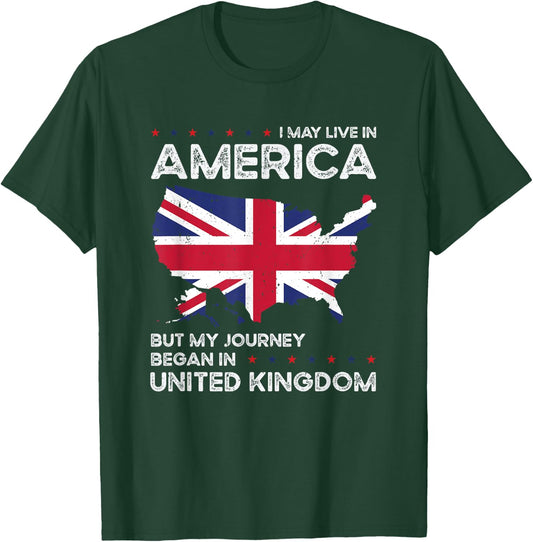 British American Patriot USA Grown United Kingdom UK US Flag T-Shirt - T-Shirt | Forest