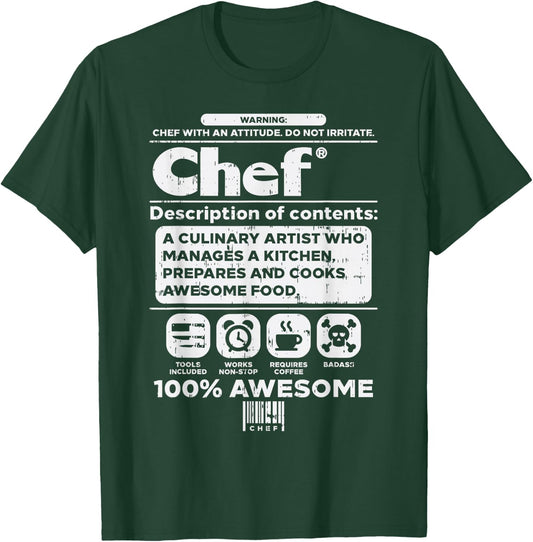 Warning Chef 100% Awesome Culinary Artist Men Women Gift T-Shirt - T-Shirt | Forest