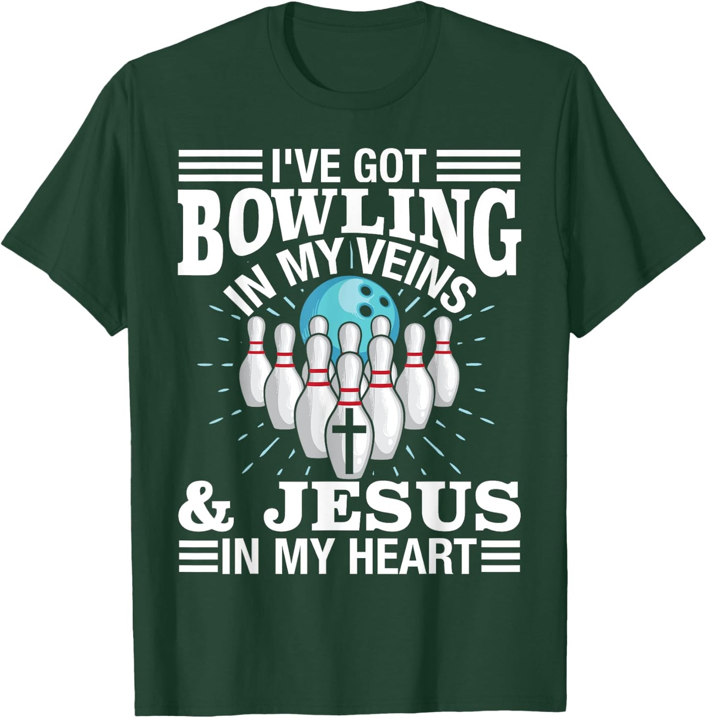 Funny Bowling Gift Women Cute Bowler And Jesus Love T-Shirt - T-Shirt | Forest