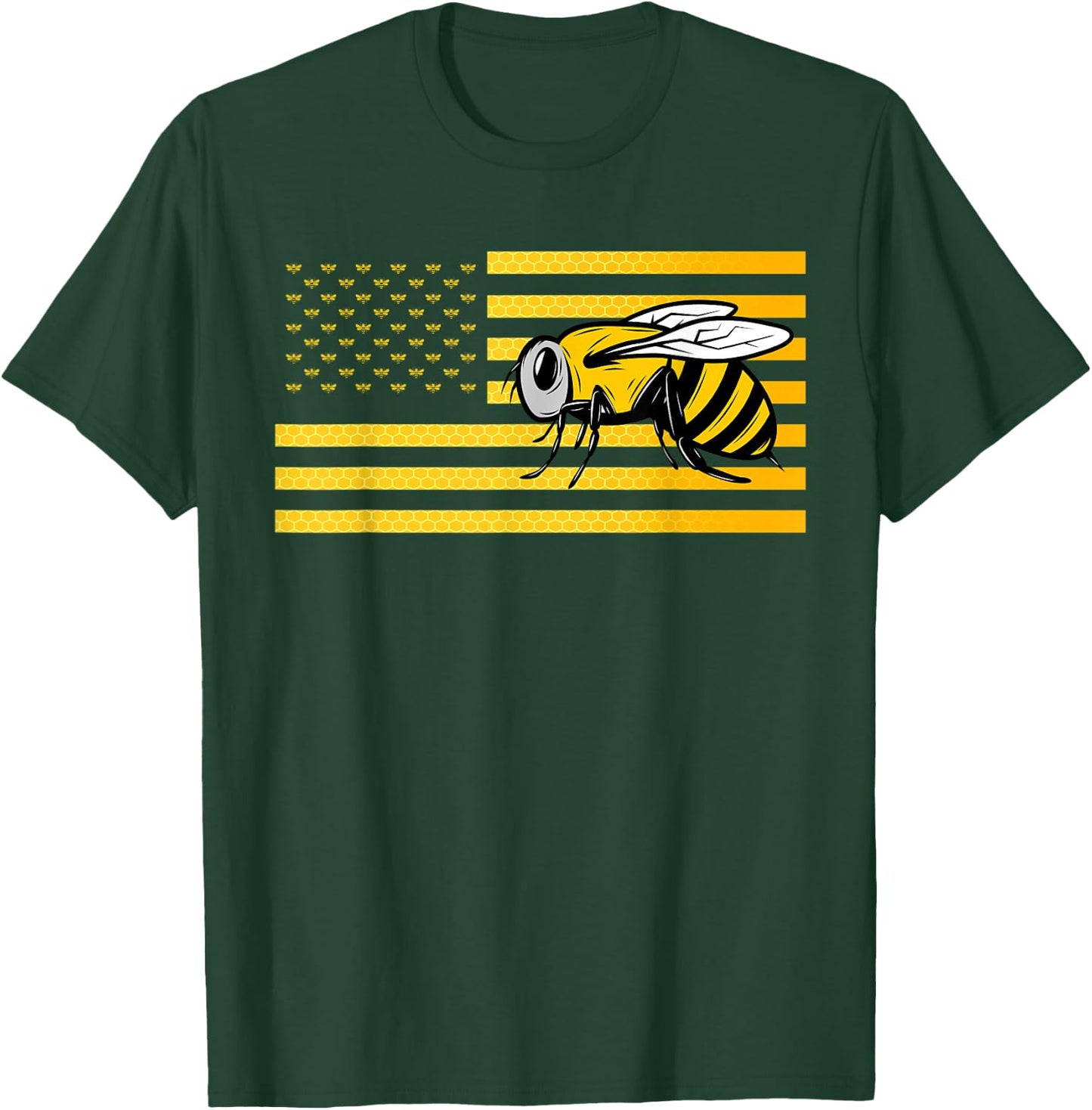 Beekeeping Beekeeper Honeycomb Bee American Flag Women Kids Men T-Shirt - T-Shirt | Forest