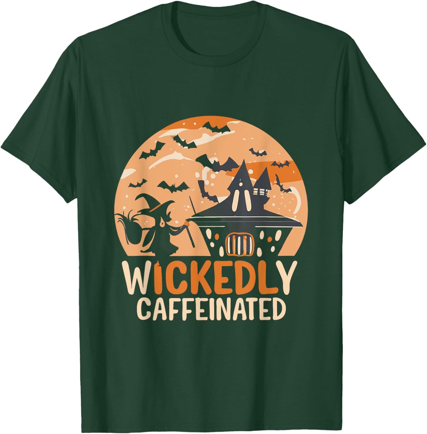 wickedly caffeinated Halloween witch with broom T-Shirt - T-Shirt | Forest
