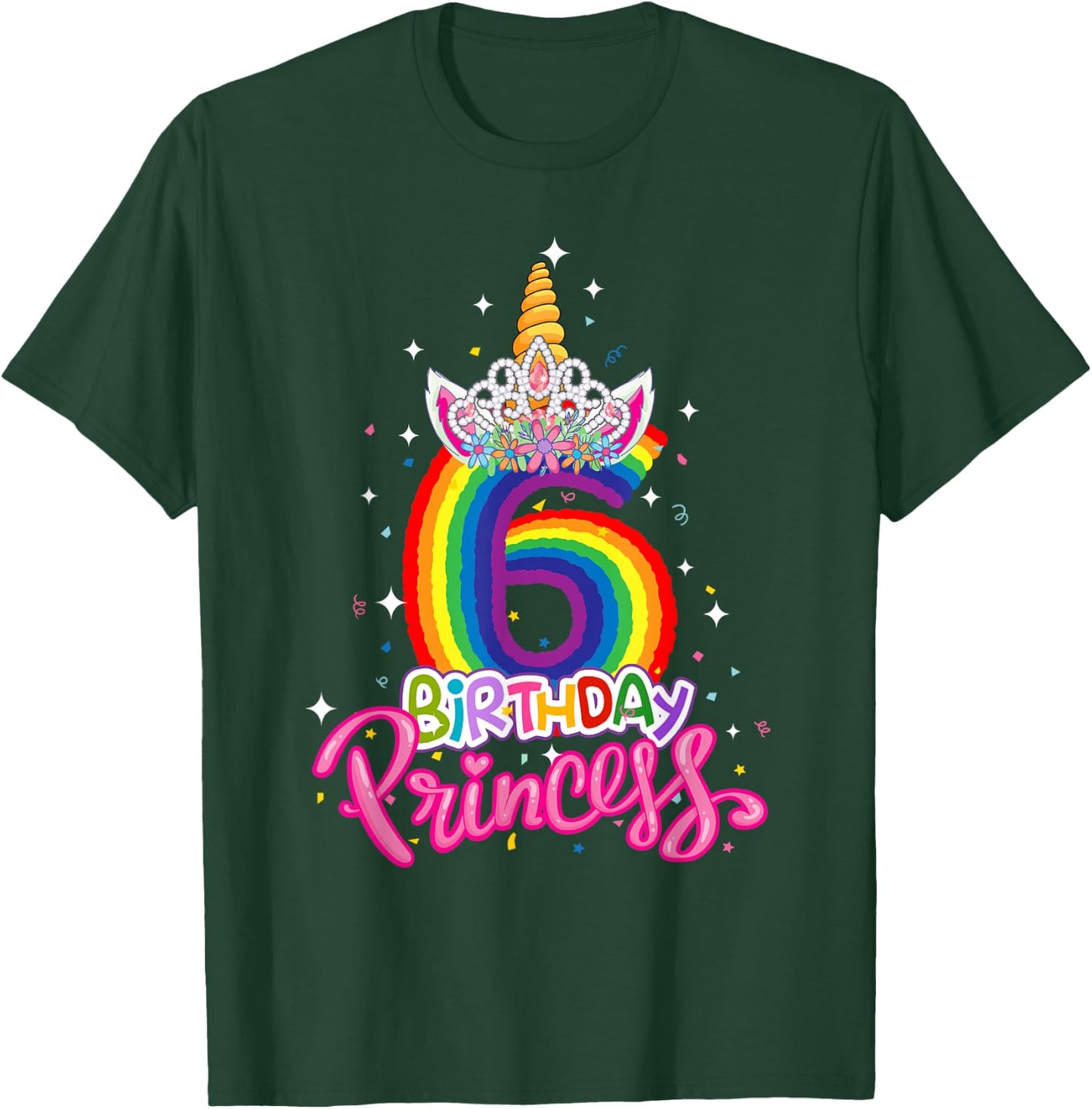 Birthday Princess Unicorn 6 Year Old 6th Birthday Girl Kids T-Shirt - T-Shirt | Forest