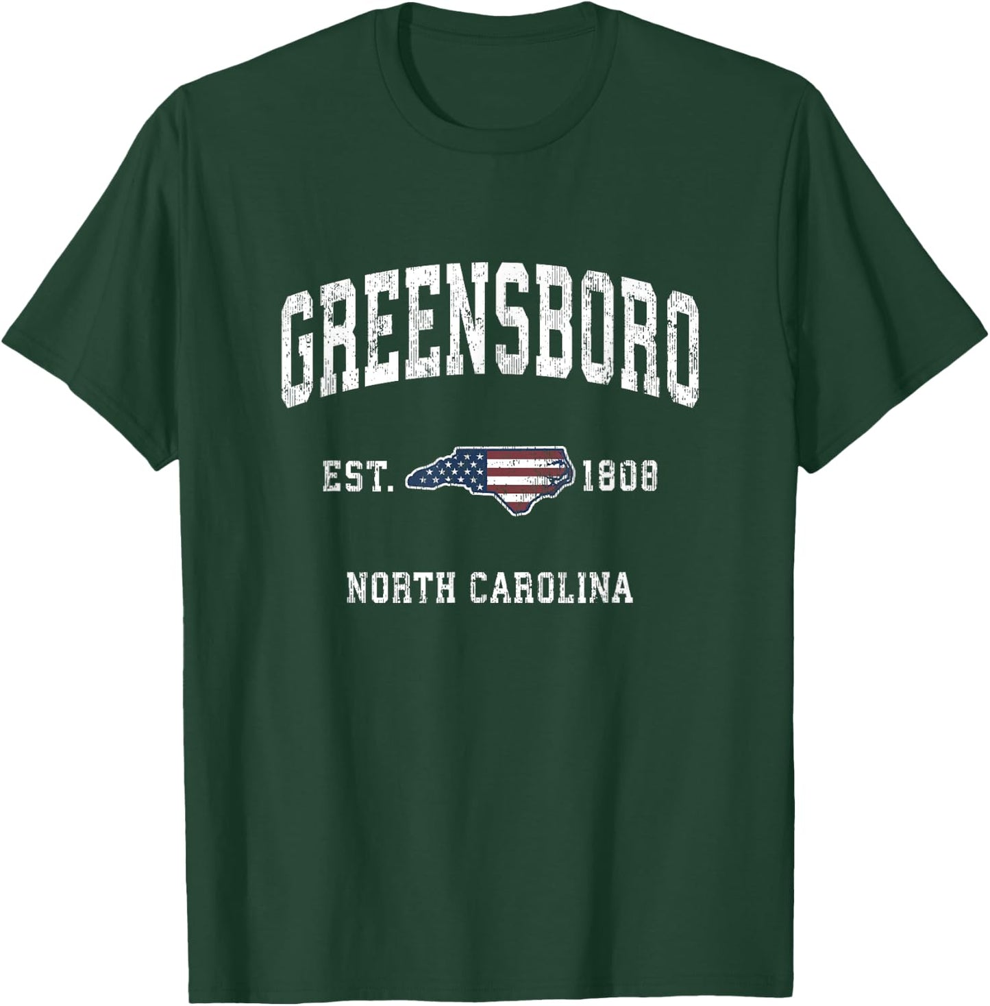 Greensboro North Carolina NC Vintage American Flag Design T-Shirt - T-Shirt | Forest