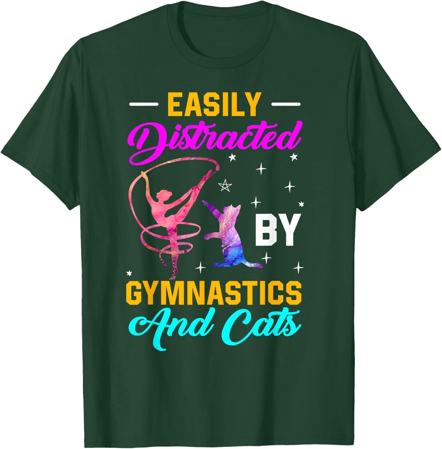 Easily Distracted By Gymnastics and Cats Gymnast Cat Lovers Women Girls Kids T-Shirt - T-Shirt | Forest