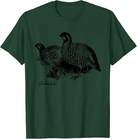 Bird Birder & Birding Apparel Company Bobwhite Northern Bobwhite Quail - Grey, -Adults, Small, Short Sleeve, Classic Fit, Cotton T-Shirt - T-Shirt | Forest