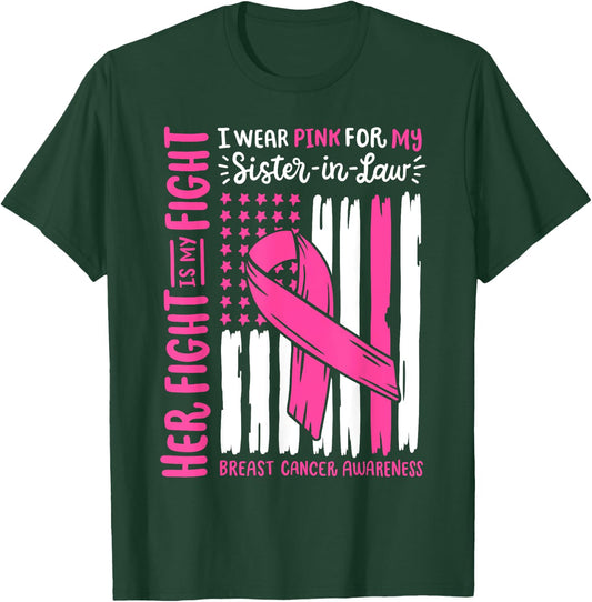 Breast Cancer American Flag Wear Pink For My Sister In Law T-Shirt - T-Shirt | Forest