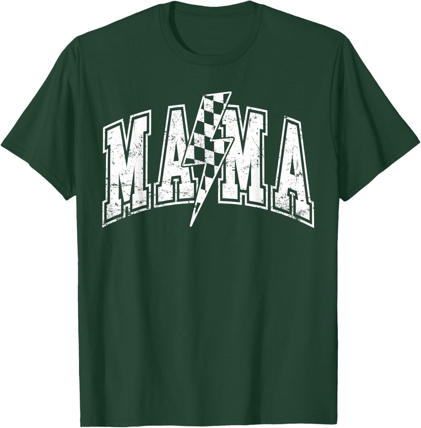 Mama Lightning Bolt Checkered Varsity Mom Women Mother's Day T-Shirt - T-Shirt | Forest