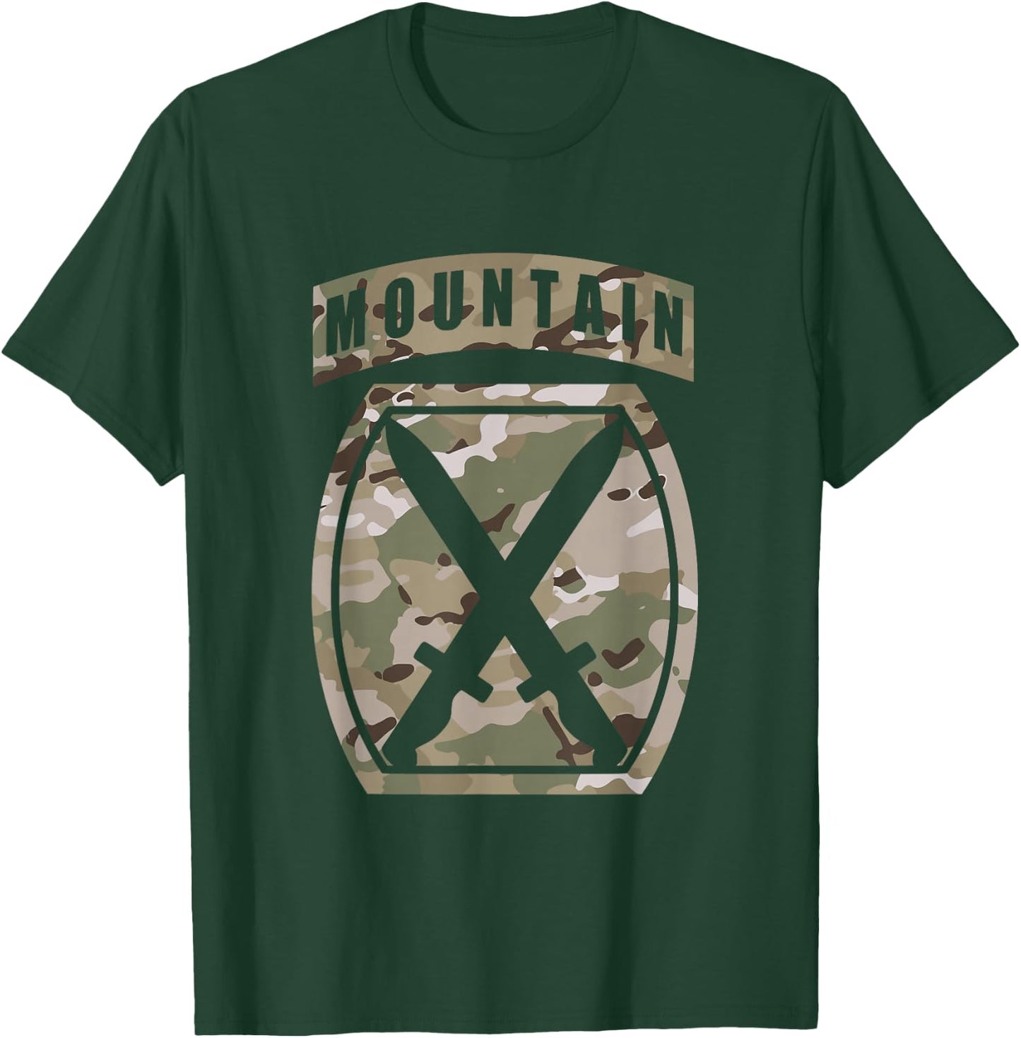 10th Mountain Division Patch - 10th MTN OCP Multicam Camo T-Shirt - T-Shirt | Forest