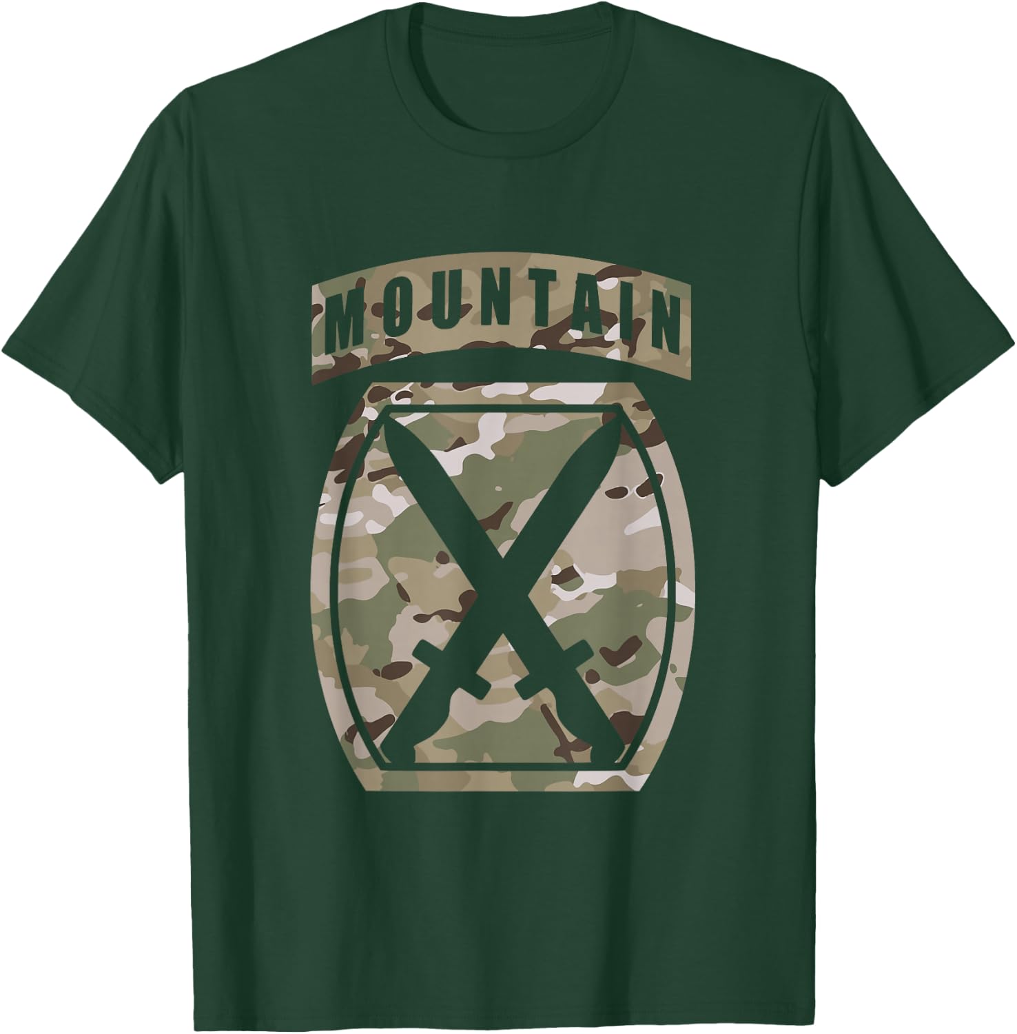 10th Mountain Division Patch - 10th MTN OCP Multicam Camo T-Shirt - T-Shirt | Forest